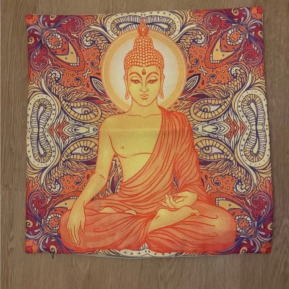 NEW! 2 Buddha pillow covers. Meditation Pillow with Orange and Yellow Design - Picture 2 of 5